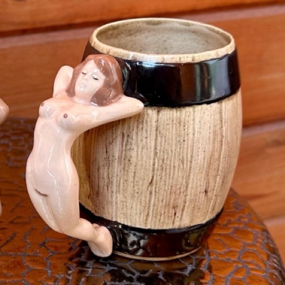 Nude Woman Barrel Mug Mid Century Vintage Pin Up Naked Lady Beer Tankard Stein